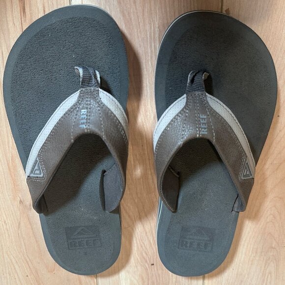 Reef Cushion Dawn Grey Leather Flip Flops EVA Rubber Outsole Sandals Size Mens 8 - Picture 5 of 14
